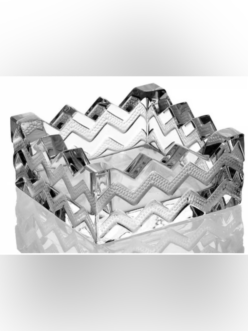 RARE Lalique France~Soudan Art Deco Square Crystal Ashtray| Bowl Chevron Pattern